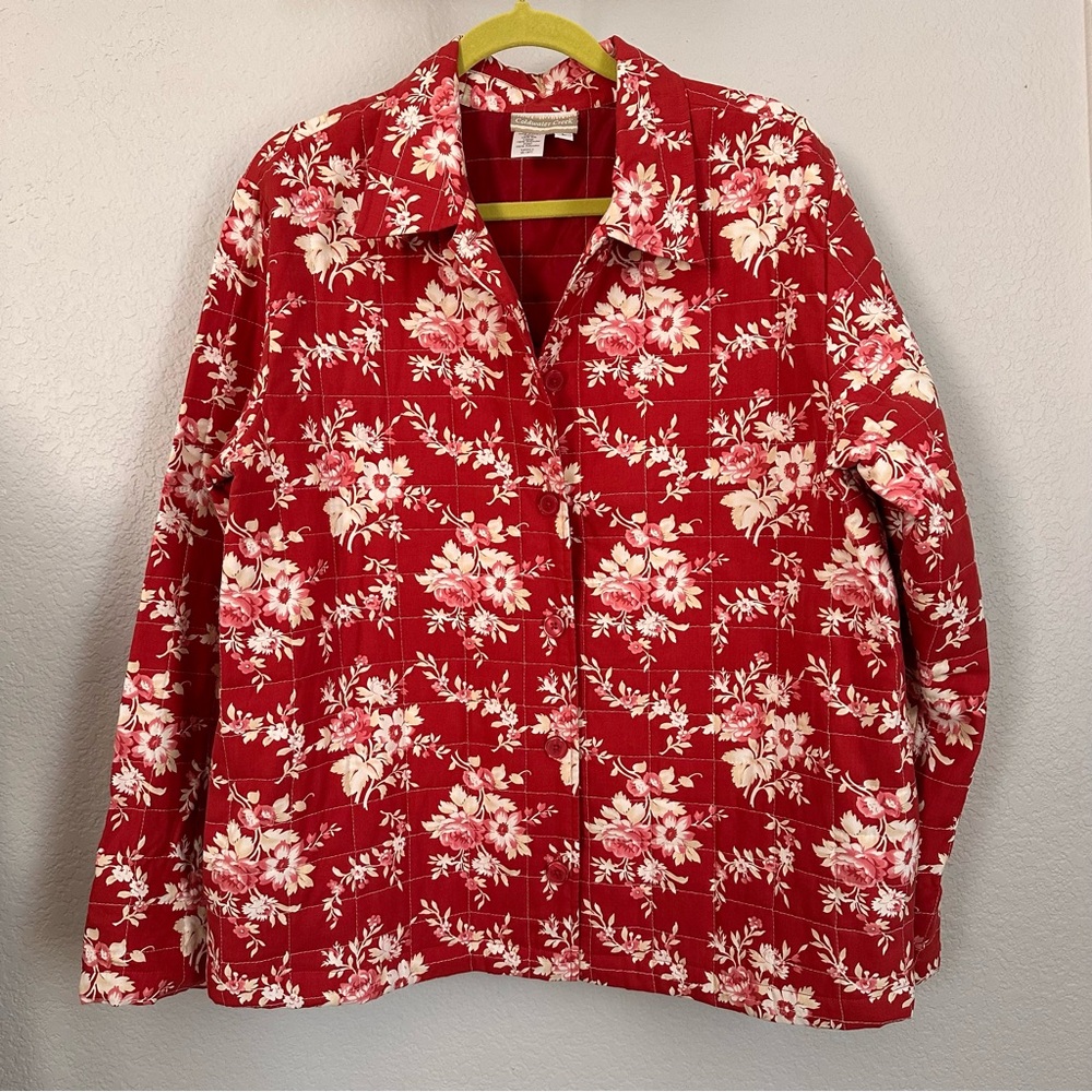 COLDWATER CREEK | Red Quilted Floral 100% Silk Jacket